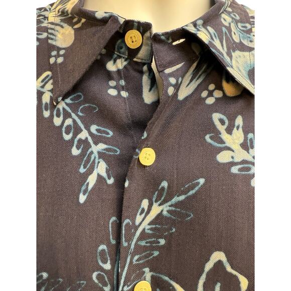 Nautica 100% Silk Button Down Shirt Hawaiian Floral Print Navy Blue Men's Sz L - Picture 4 of 9
